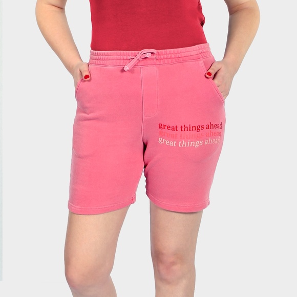 WOMEN'S TALL SZ’s S/M-M/L Pink Great Things Ahead Long Drawstring Shorts - Picture 1 of 4